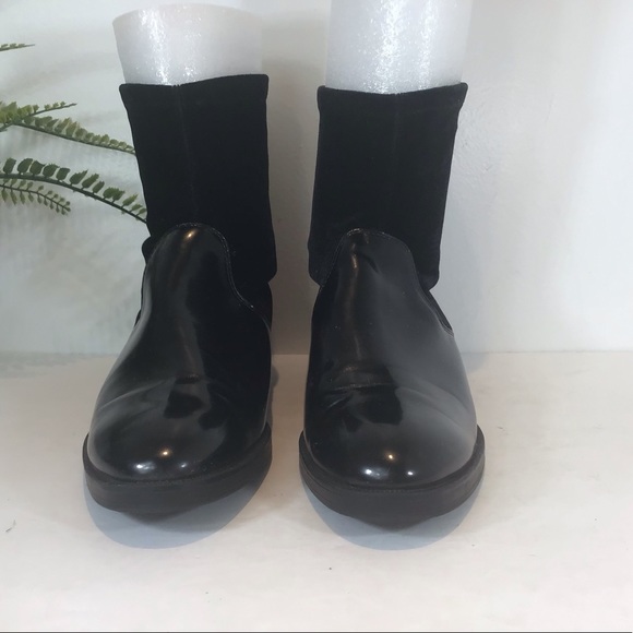 ZARA BASICS COLLECTION CONTRAST BLK PATENT VELVET ANKLE BOOTS EUR SZ 39 US 8.5 - Picture 6 of 9